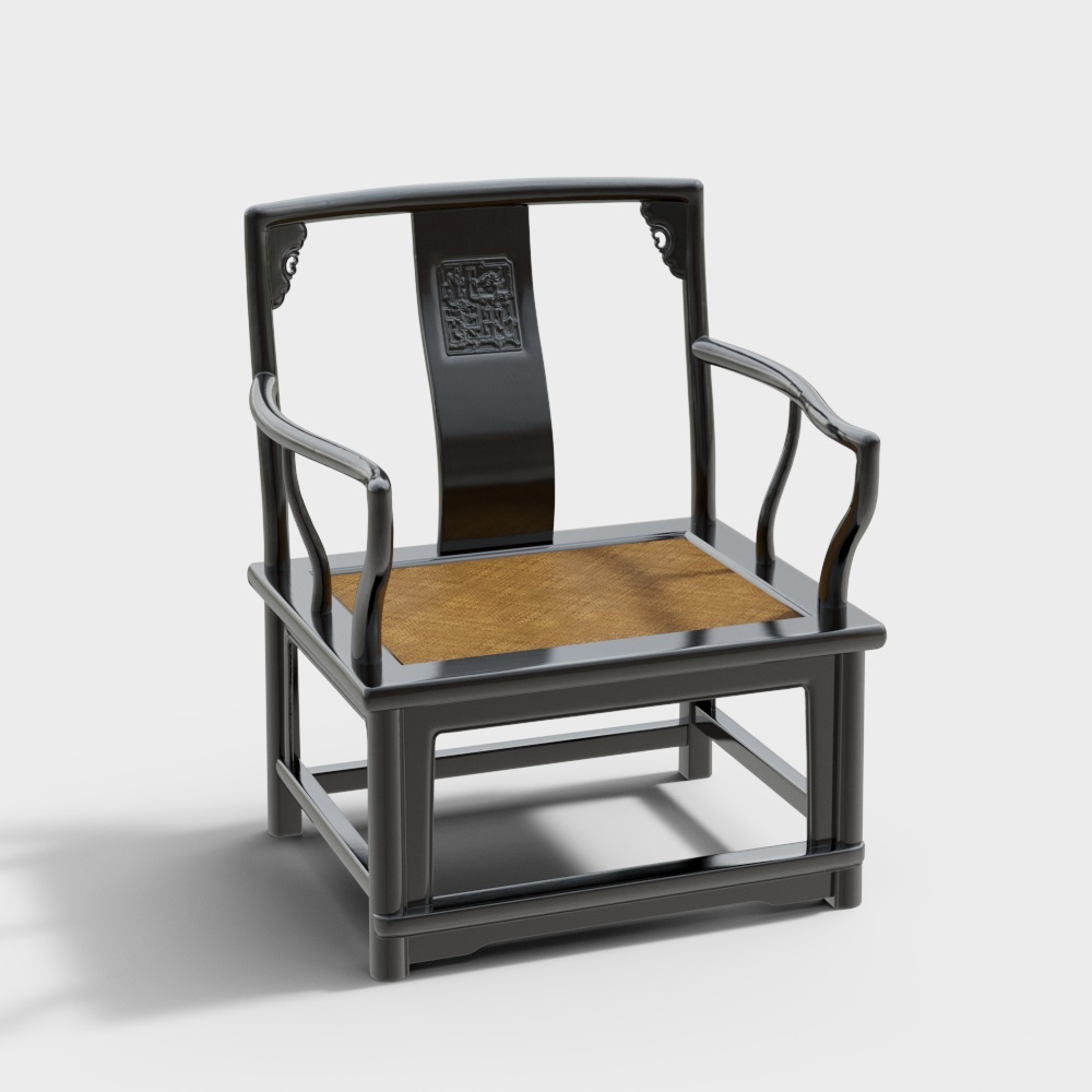 矮南官帽椅茶台五件套配套椅（紫光檀藤面）3D模型