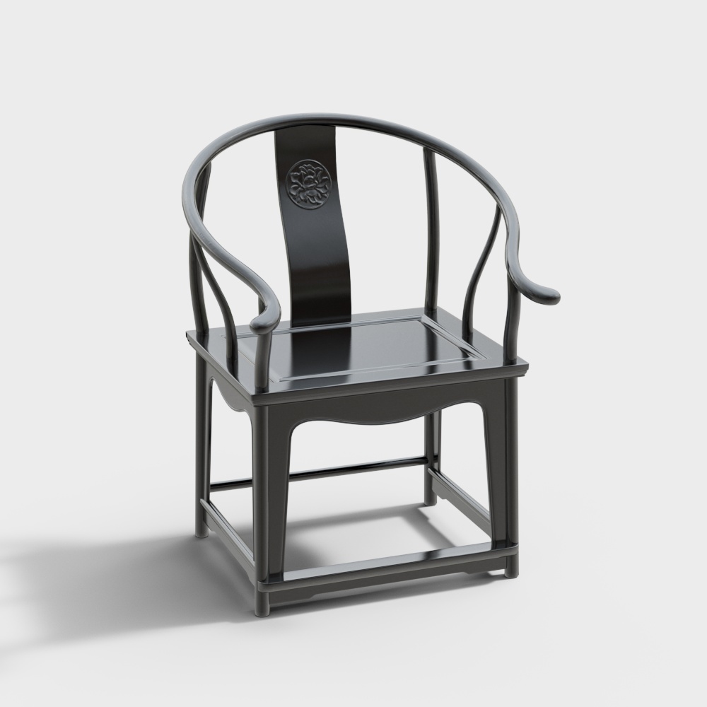 富贵牡丹圈椅 两椅一几（紫光檀）3D模型