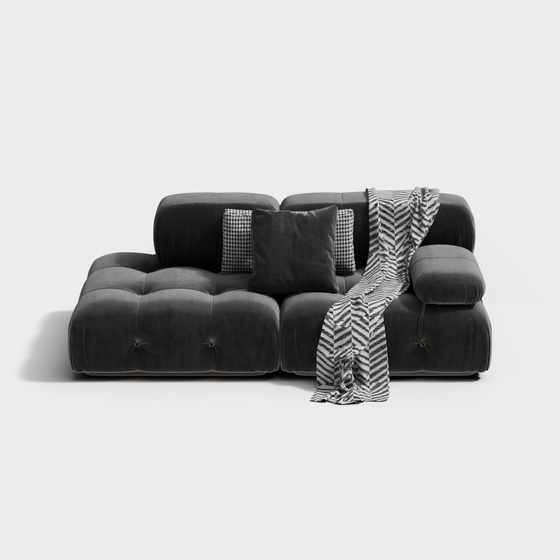 Modern Fabric Double Sofa 3D Model in Black