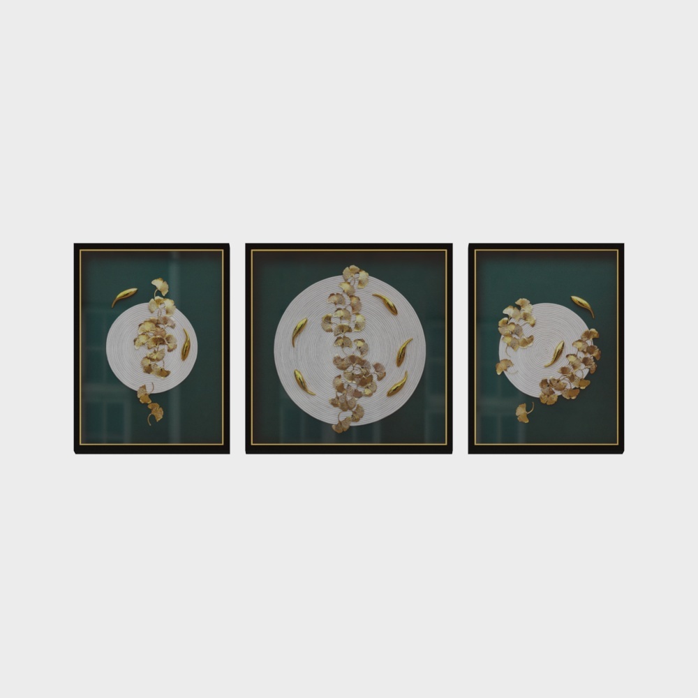 简上-实物装裱画-客厅装饰画-九鱼来财-青3D模型