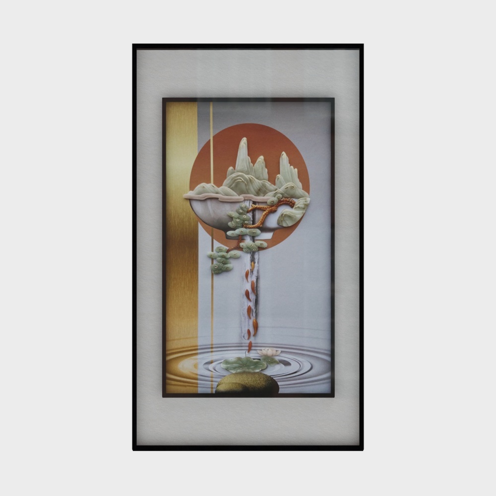 简上-新中式玉雕-玄关装饰画-山高水长3D模型