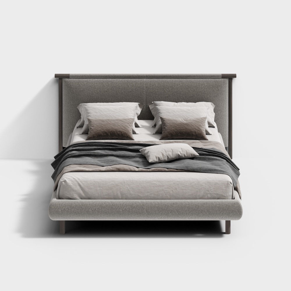 新中式灰色双人床3D模型
