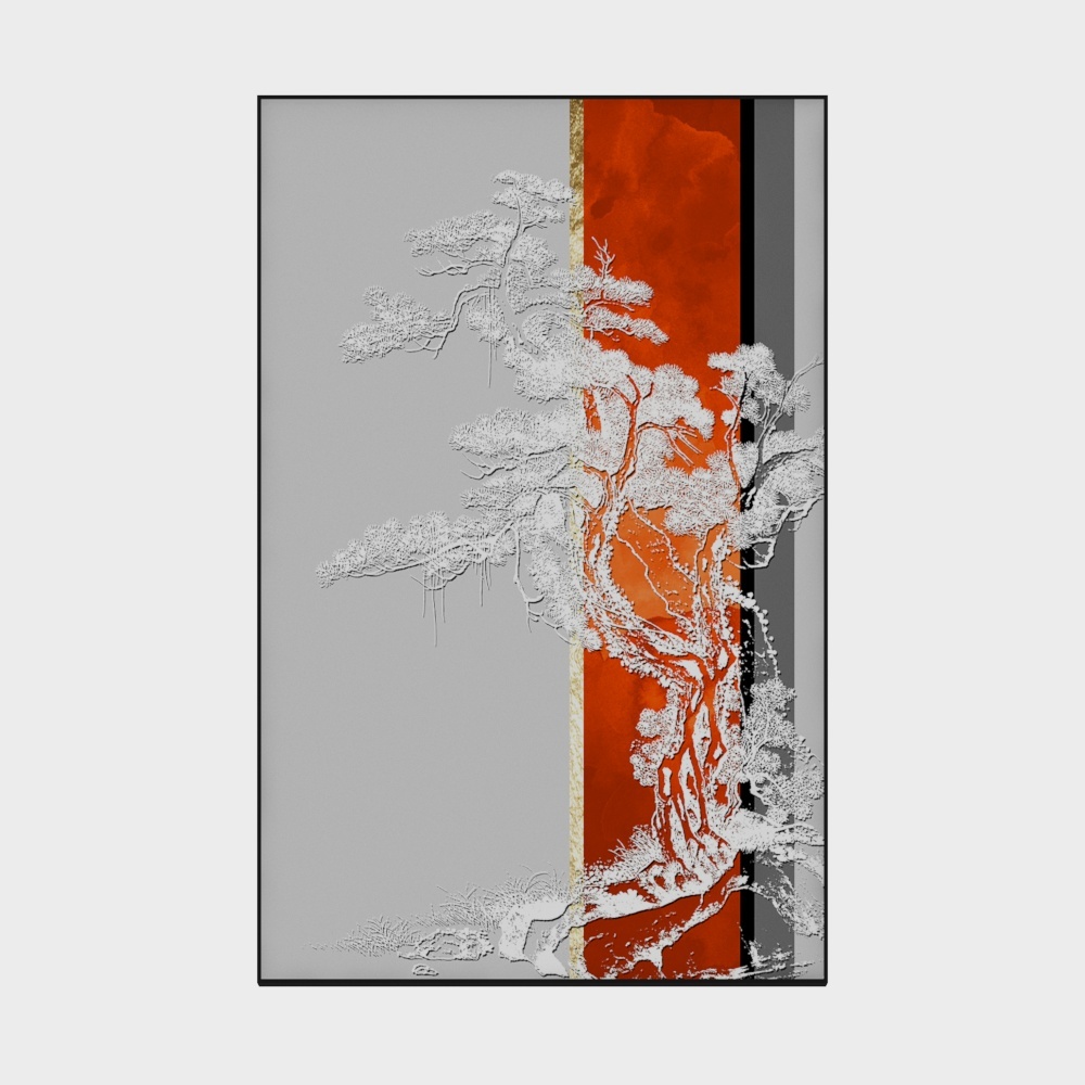 简上-立体肌理画-玄关装饰画-松柏之寿3D模型