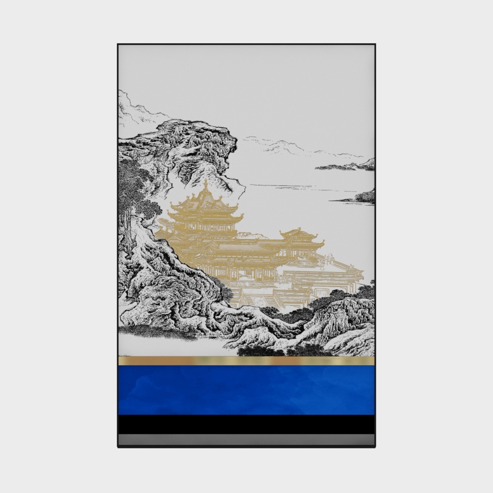 简上-立体肌理画-玄关装饰画-金阁望峰