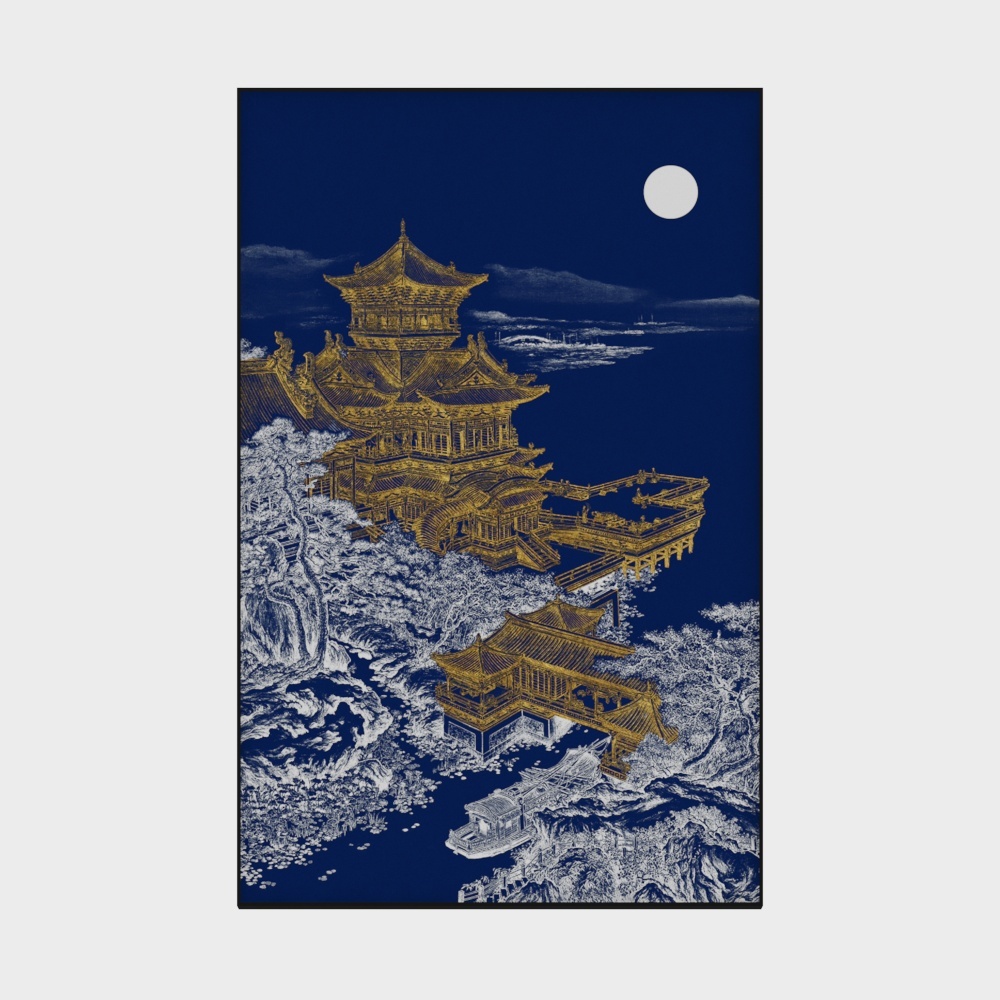 简上-立体肌理画-玄关装饰画-月下琼宇3D模型