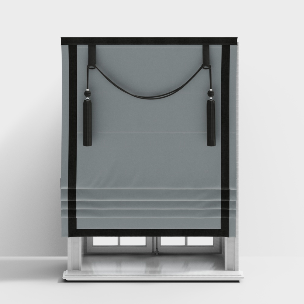 现代布帘折叠帘窗帘-流苏卷帘3D模型