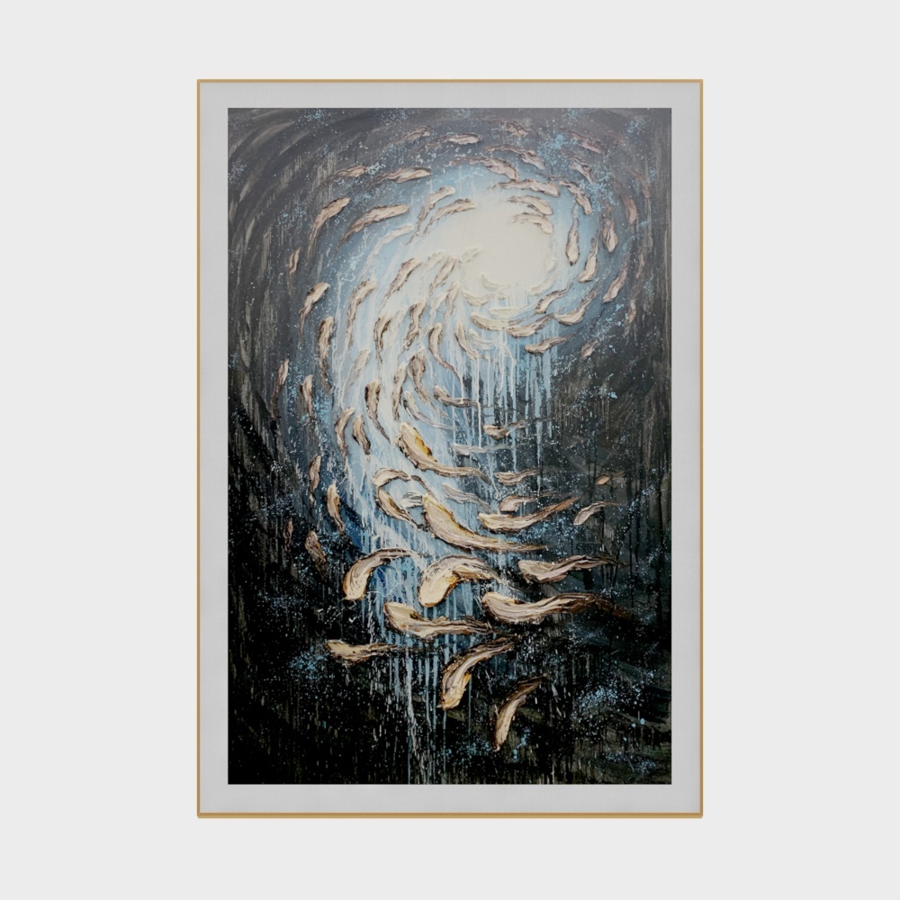简上-高端油画-玄关装饰画-群鱼聚财B3D模型