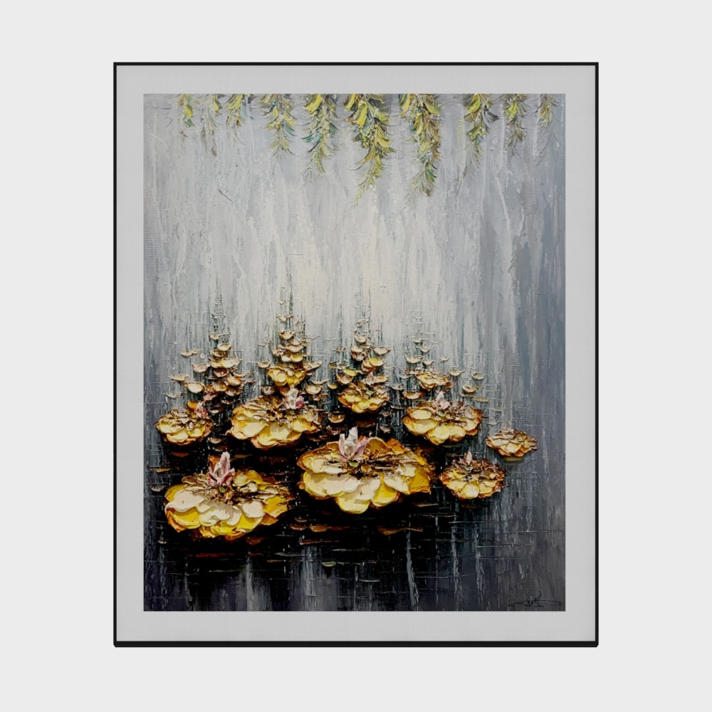 简上-高端油画-玄关装饰画-月下莲华
