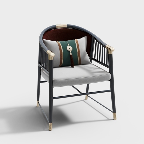 New Chinese Lounge Chair 3D Model with Arms in Black and Gray