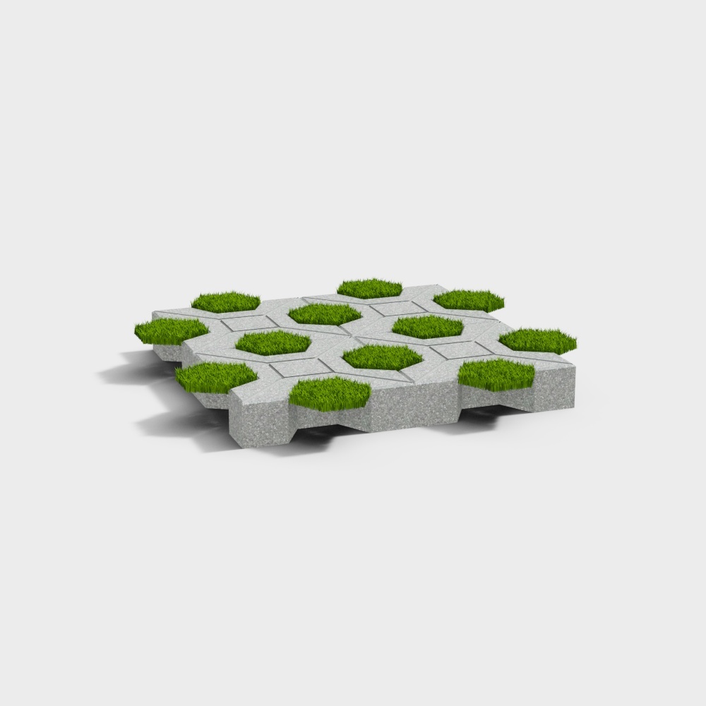 现代广场砖草坪砖-43D模型