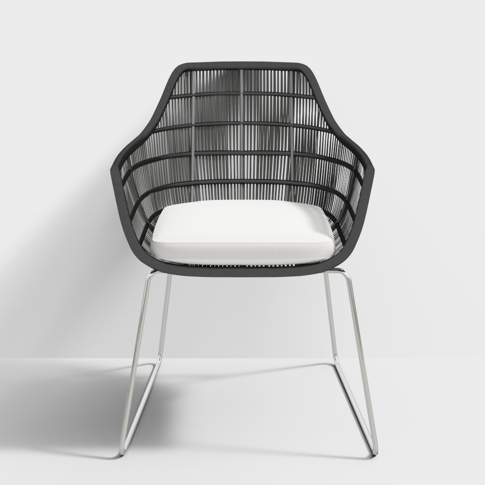 现代户外藤编圆形沙发-黑色边框靠背椅3D模型