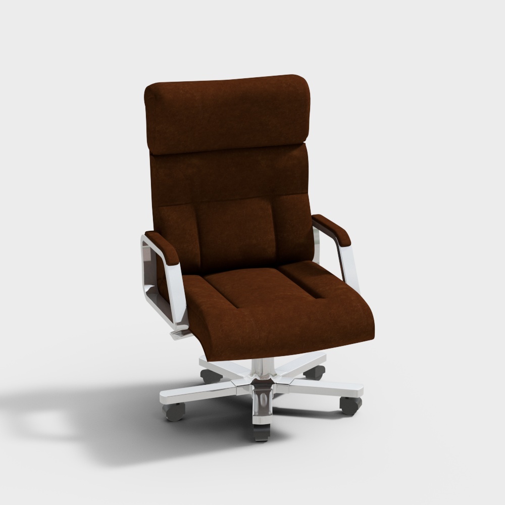 现代皮革办公椅-棕色扶手大班椅3D模型