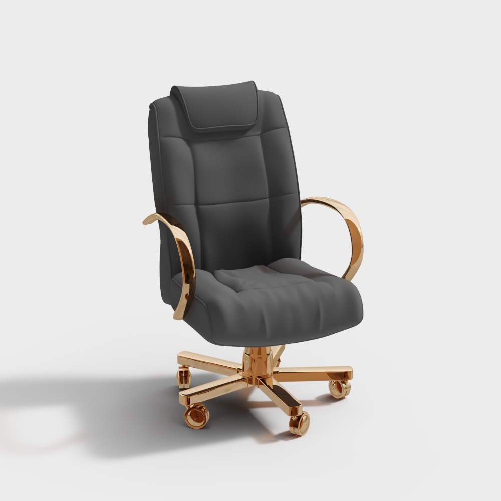 现代皮革办公椅-灰色扶手大班椅3D模型