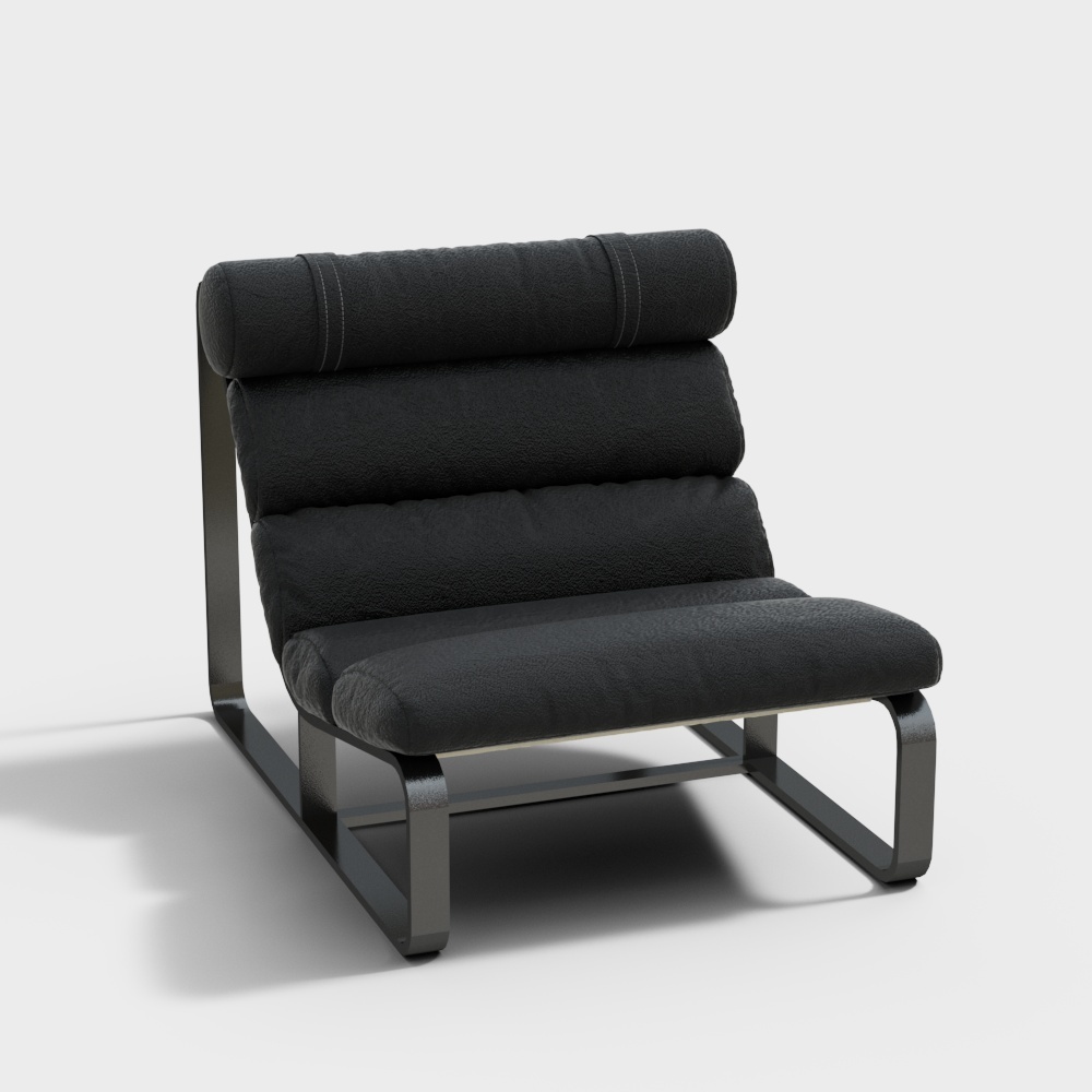 现代皮革躺椅休闲椅-黑色休闲椅3D模型
