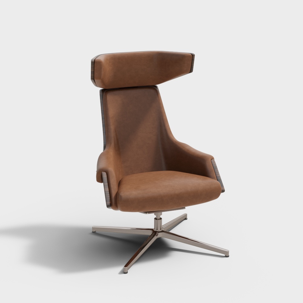 现代皮革大班椅-木皮结合大班椅3D模型