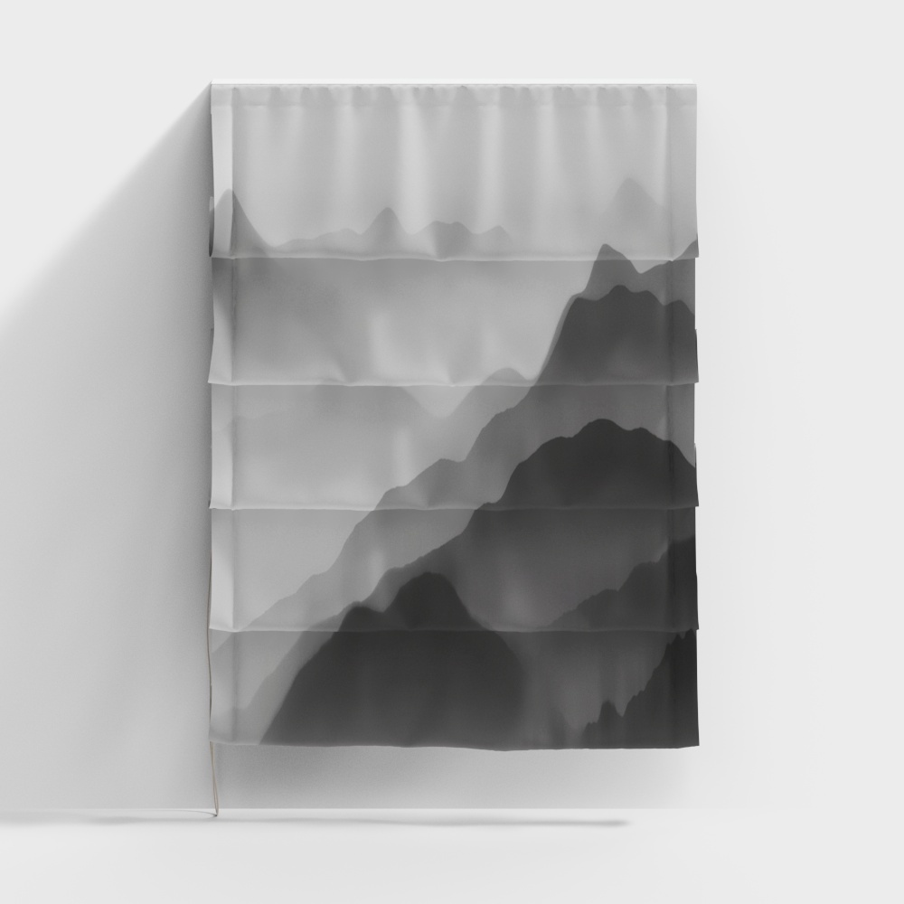 新中式布艺水墨山水窗帘3D模型