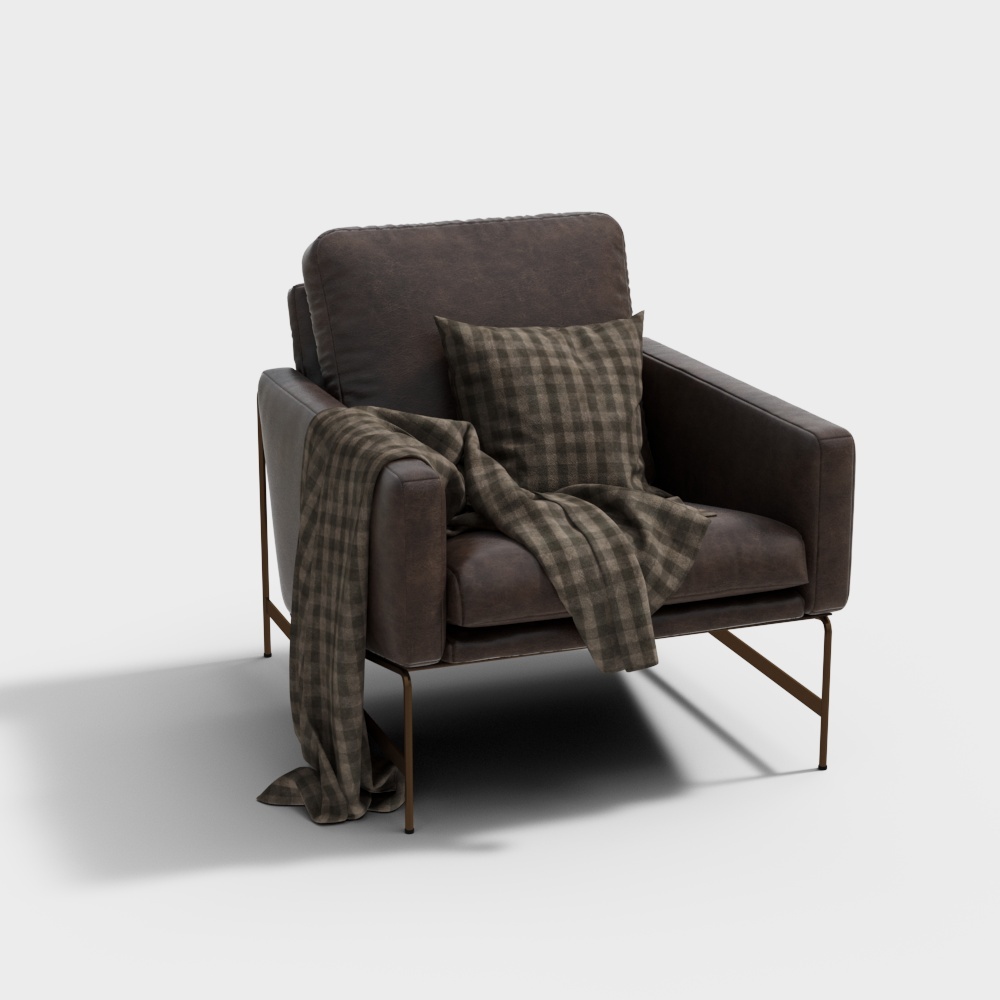 现代皮革躺椅休闲椅-棕色休闲椅3D模型