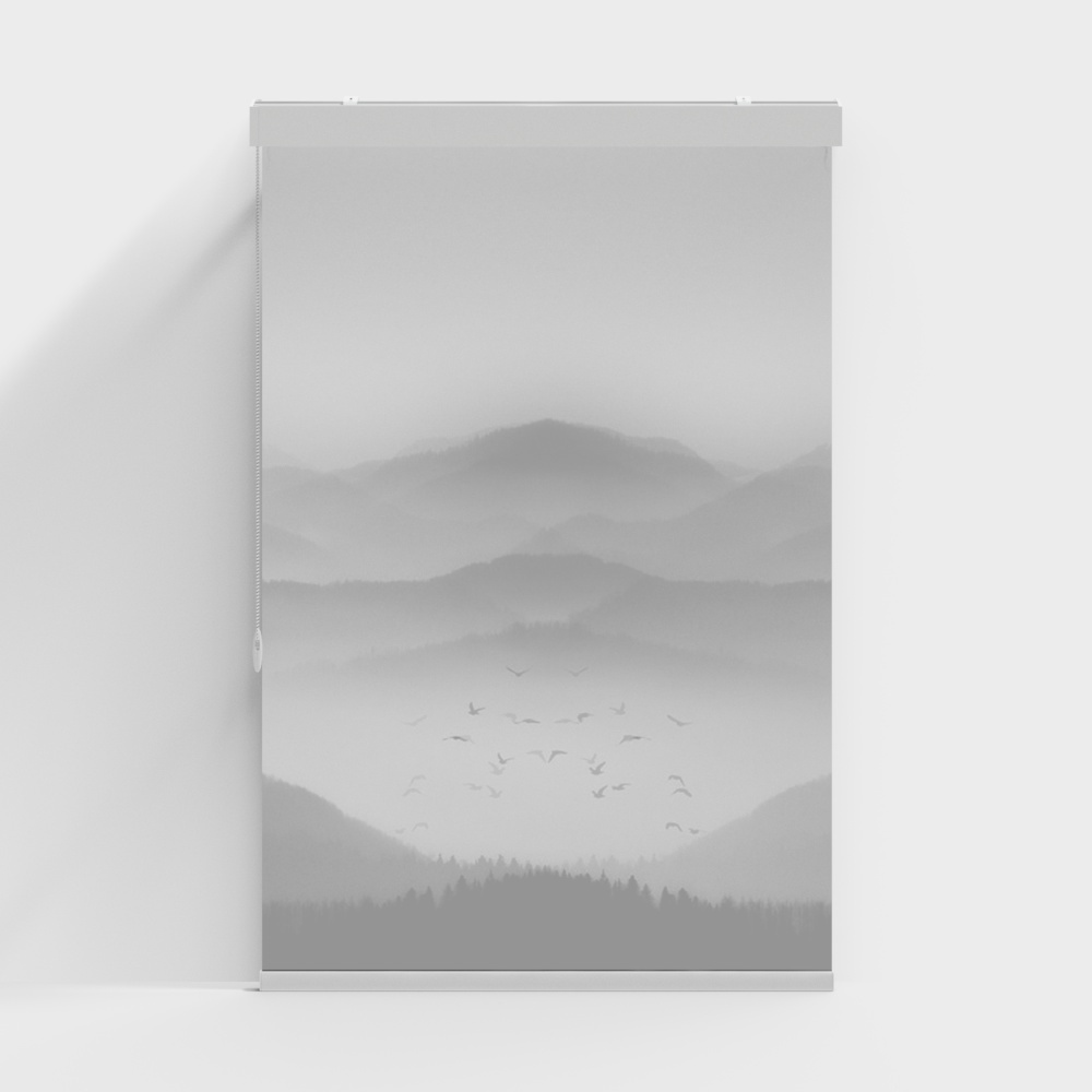 新中式布艺水墨山水窗帘3D模型