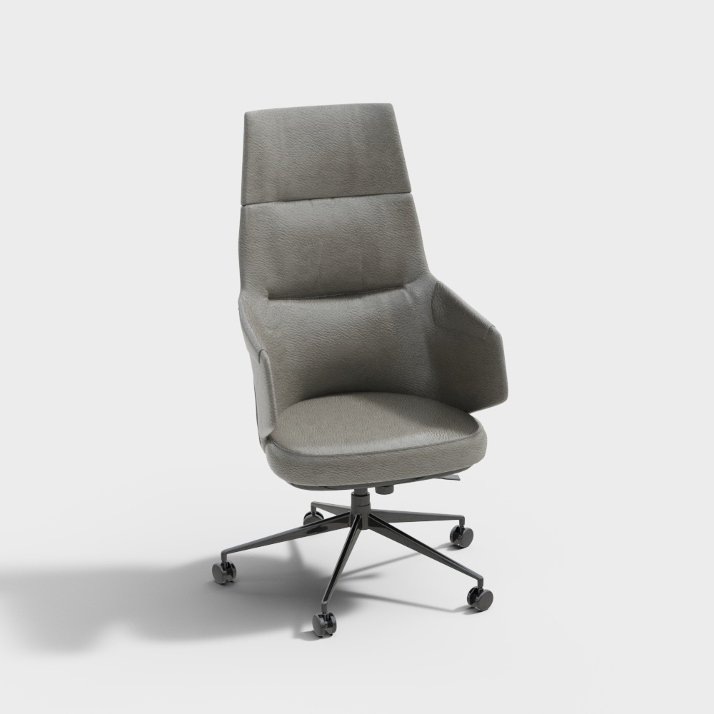 现代皮革办公椅-灰色大班椅