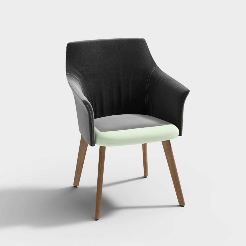 现代时尚办公椅单椅-灰色会议椅3D模型