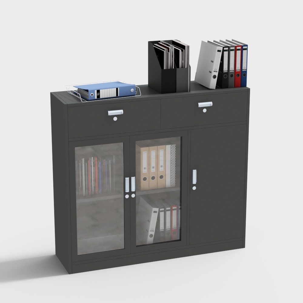 现代铁皮文件柜-黑色矮柜3D模型