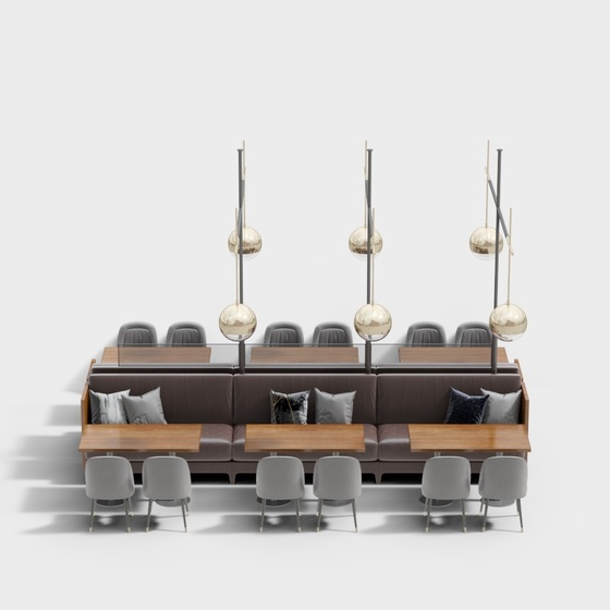 Booth Seating 3D Model in Earth Color