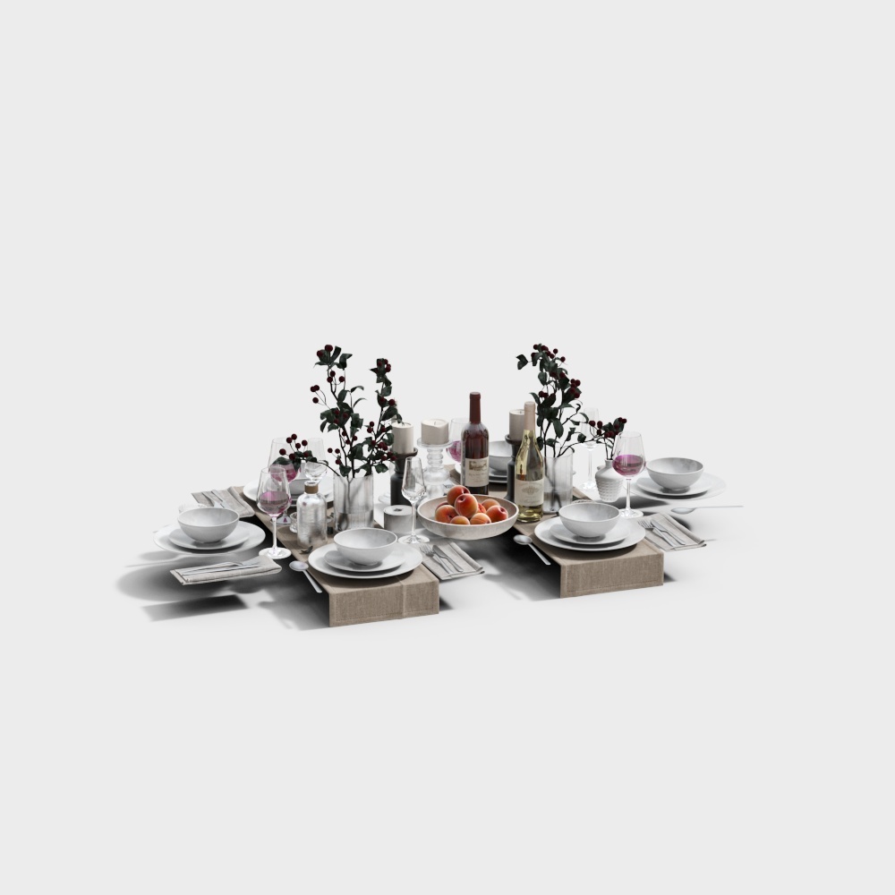 现代餐具摆件组合-餐具组合3D模型