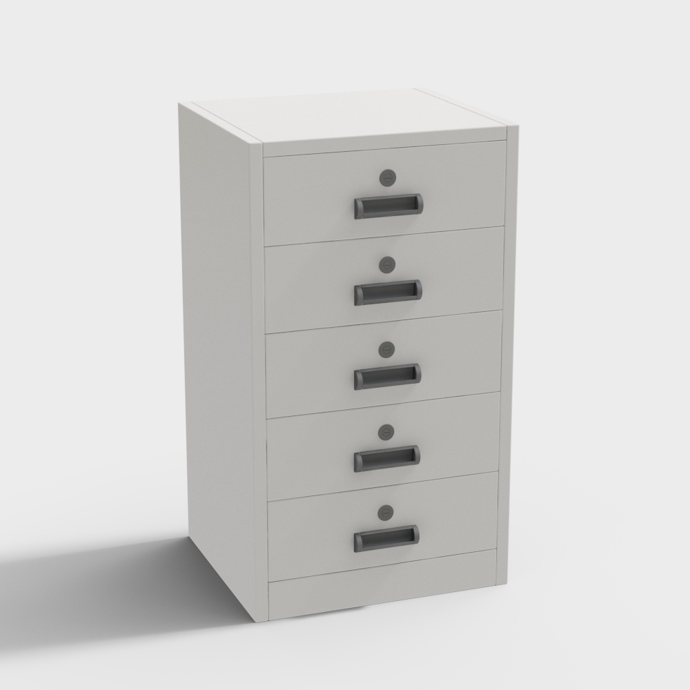 现代铁皮文件柜-五抽矮柜3D模型