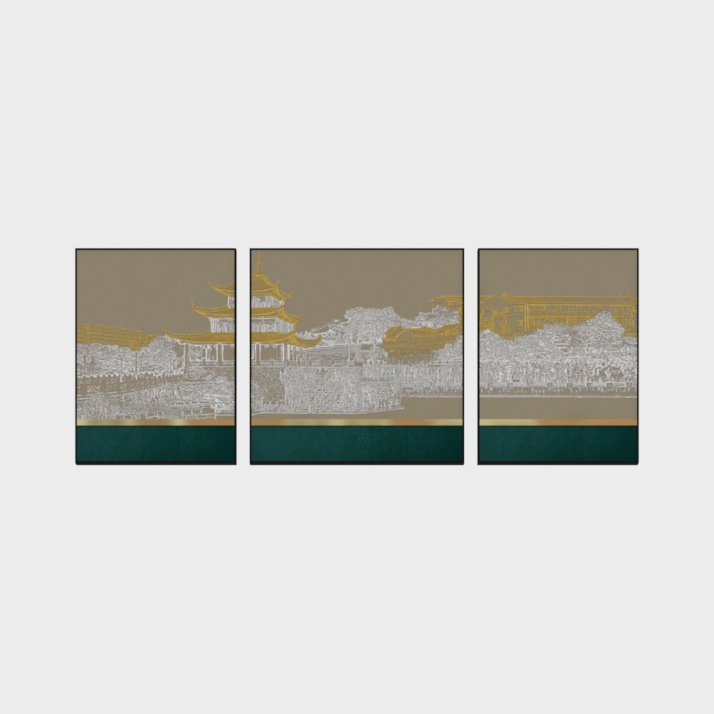 简上-立体肌理画-客厅装饰画-云山金楼B