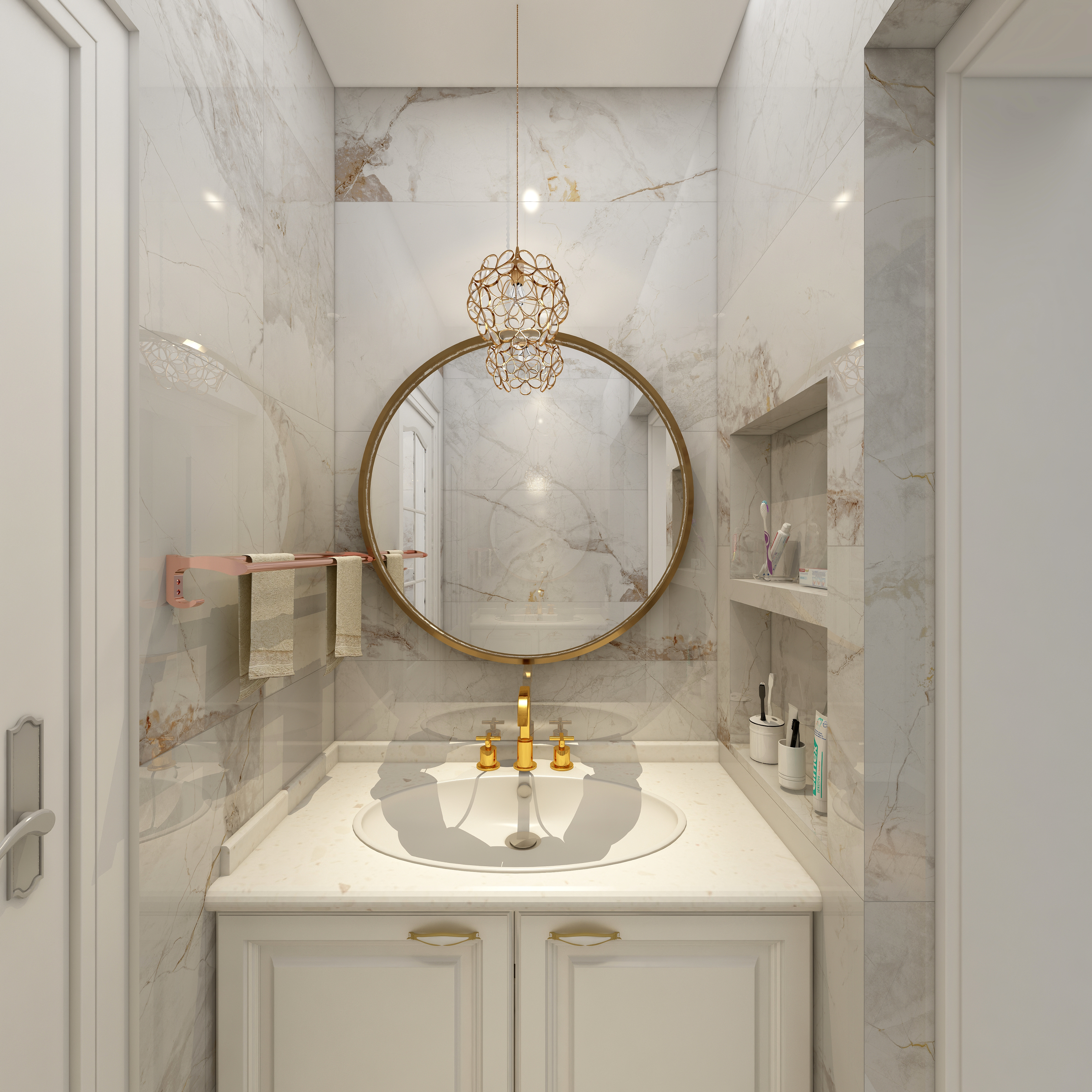 湛智华-法式110平3房重庆中商两江公馆一层洗手区装修效果图第3张