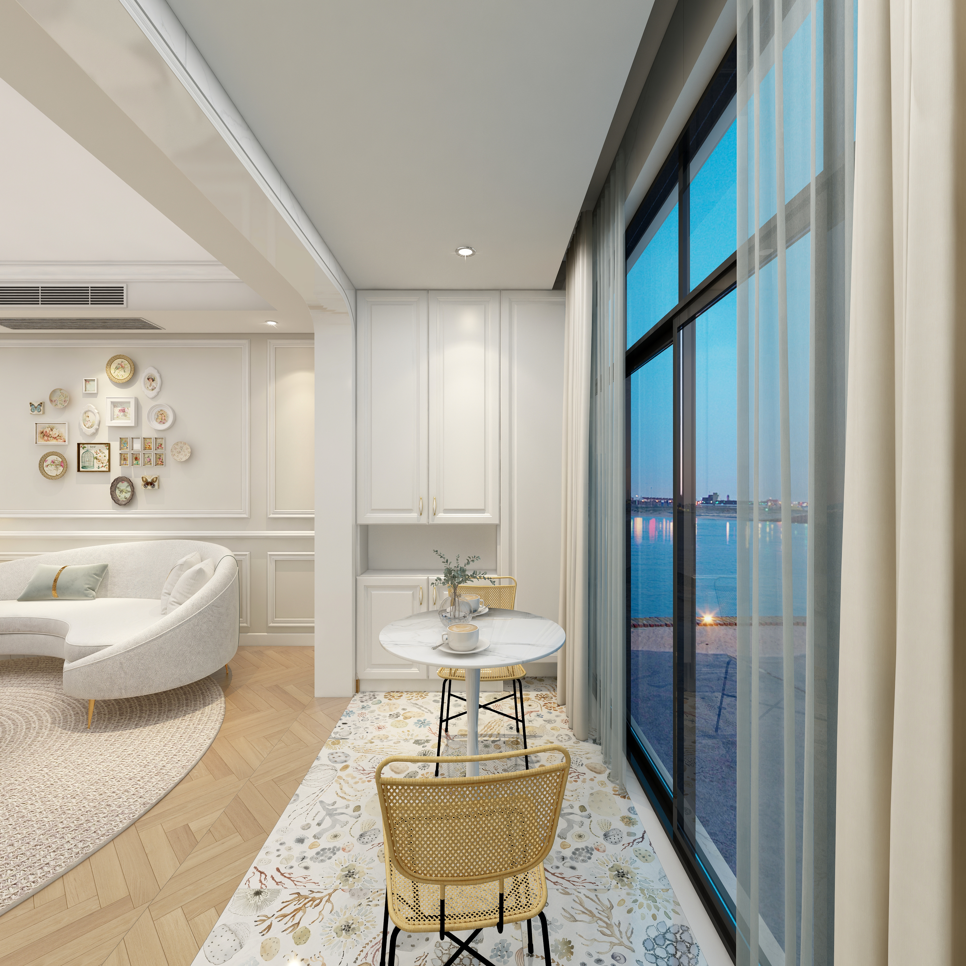 湛智华-法式110平3房重庆中商两江公馆一层生活阳台装修效果图第3张