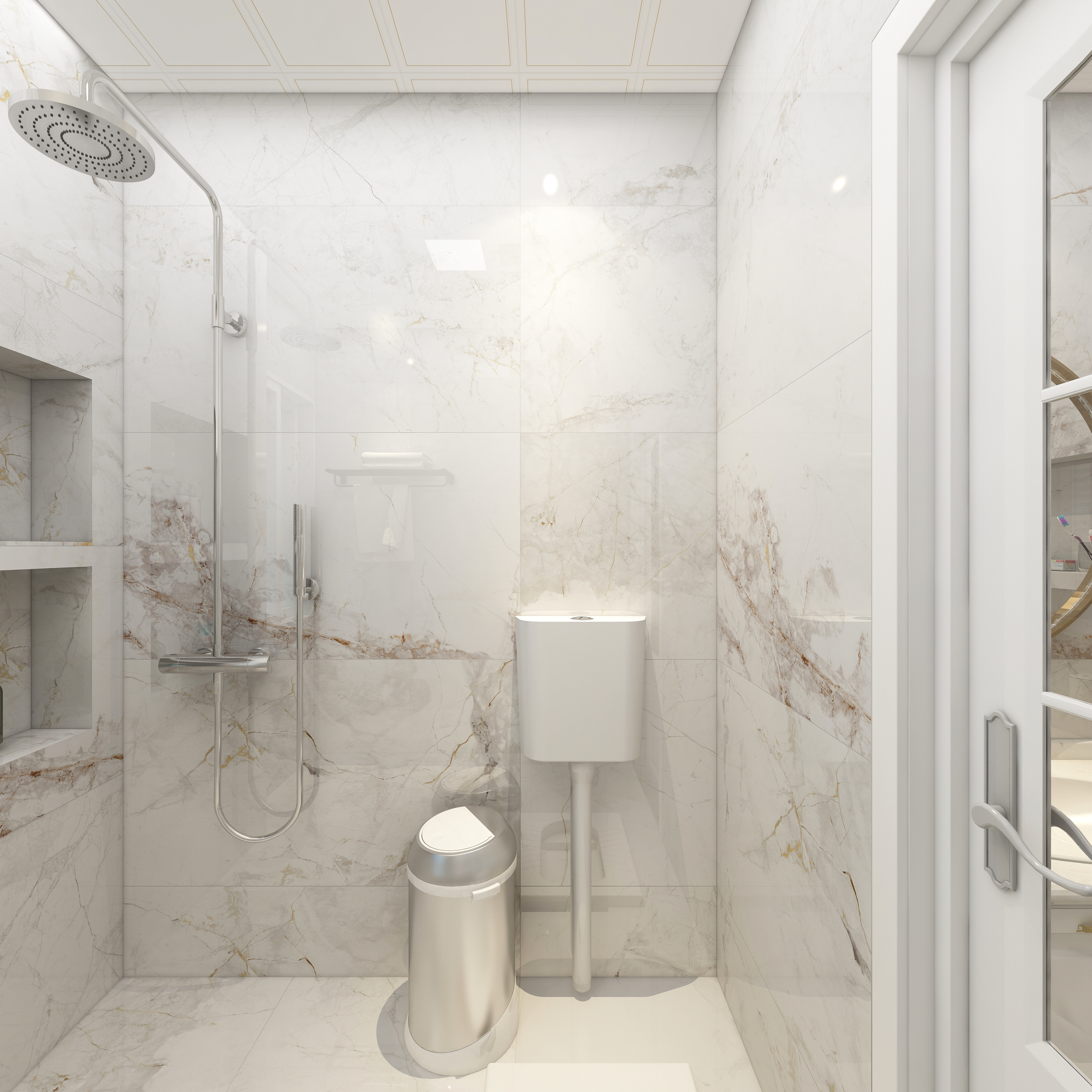 湛智华-法式110平3房重庆中商两江公馆一层客卫装修效果图第3张