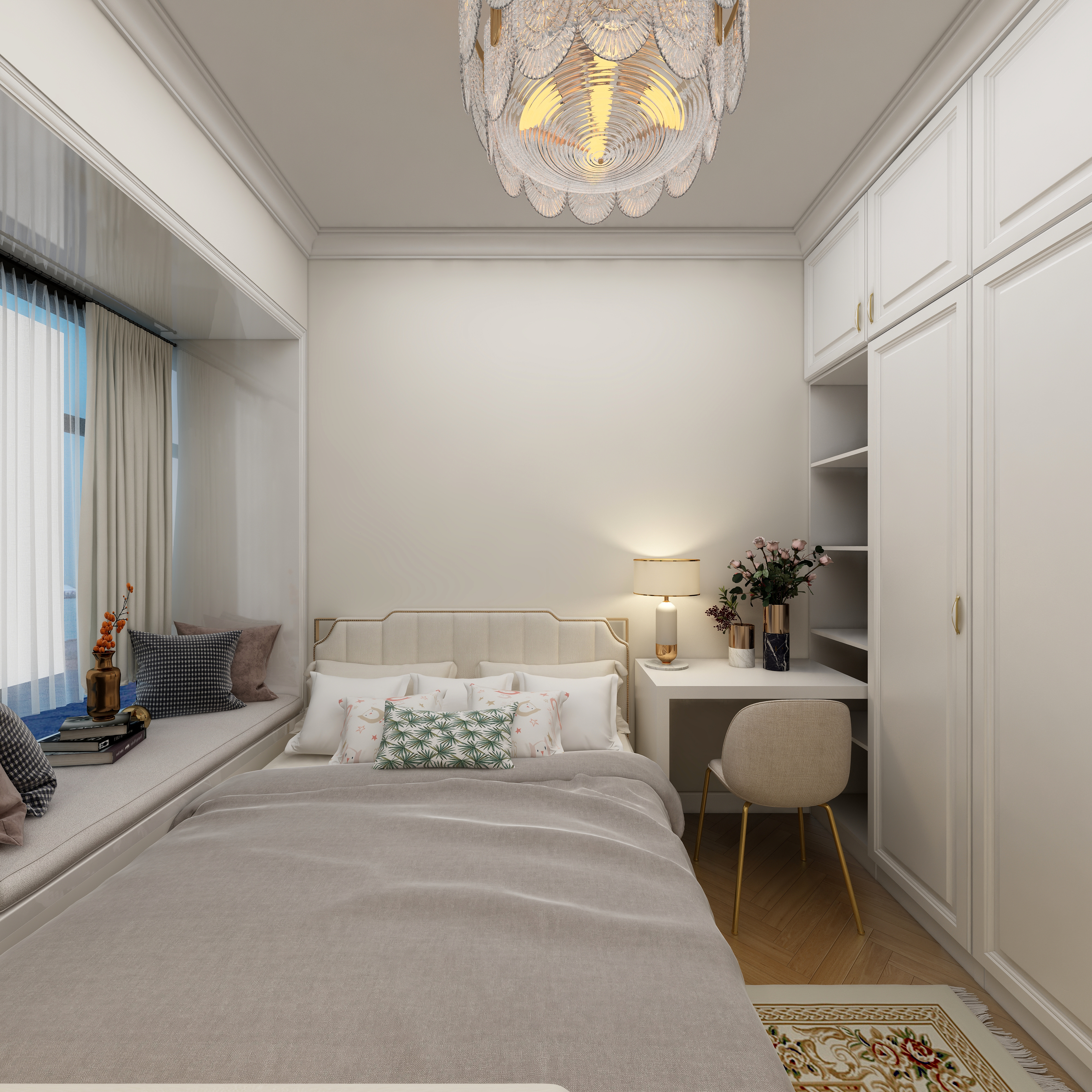 湛智华-法式110平3房重庆中商两江公馆一层次卧装修效果图第3张