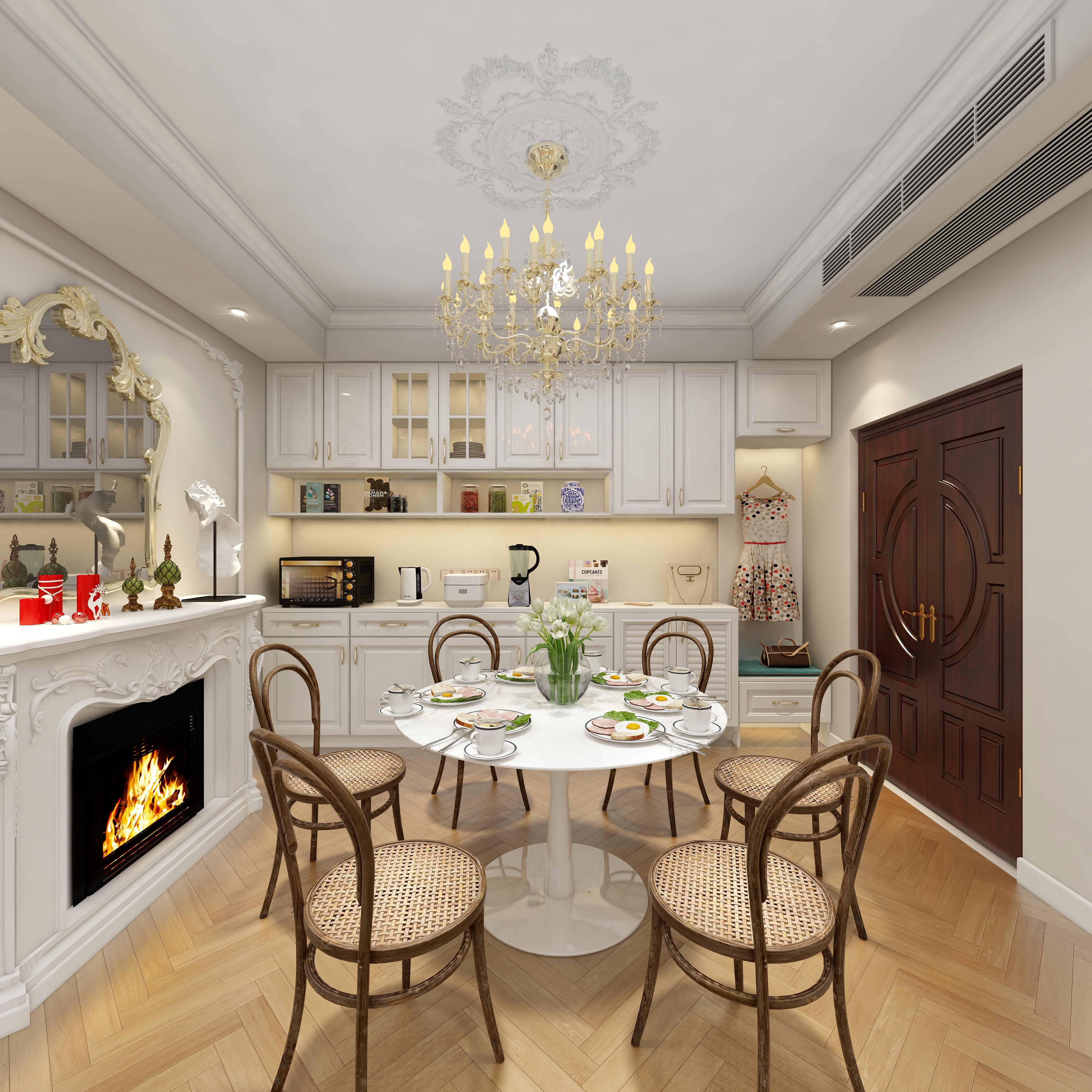 湛智华-法式110平3房重庆中商两江公馆一层客餐厅装修效果图第4张