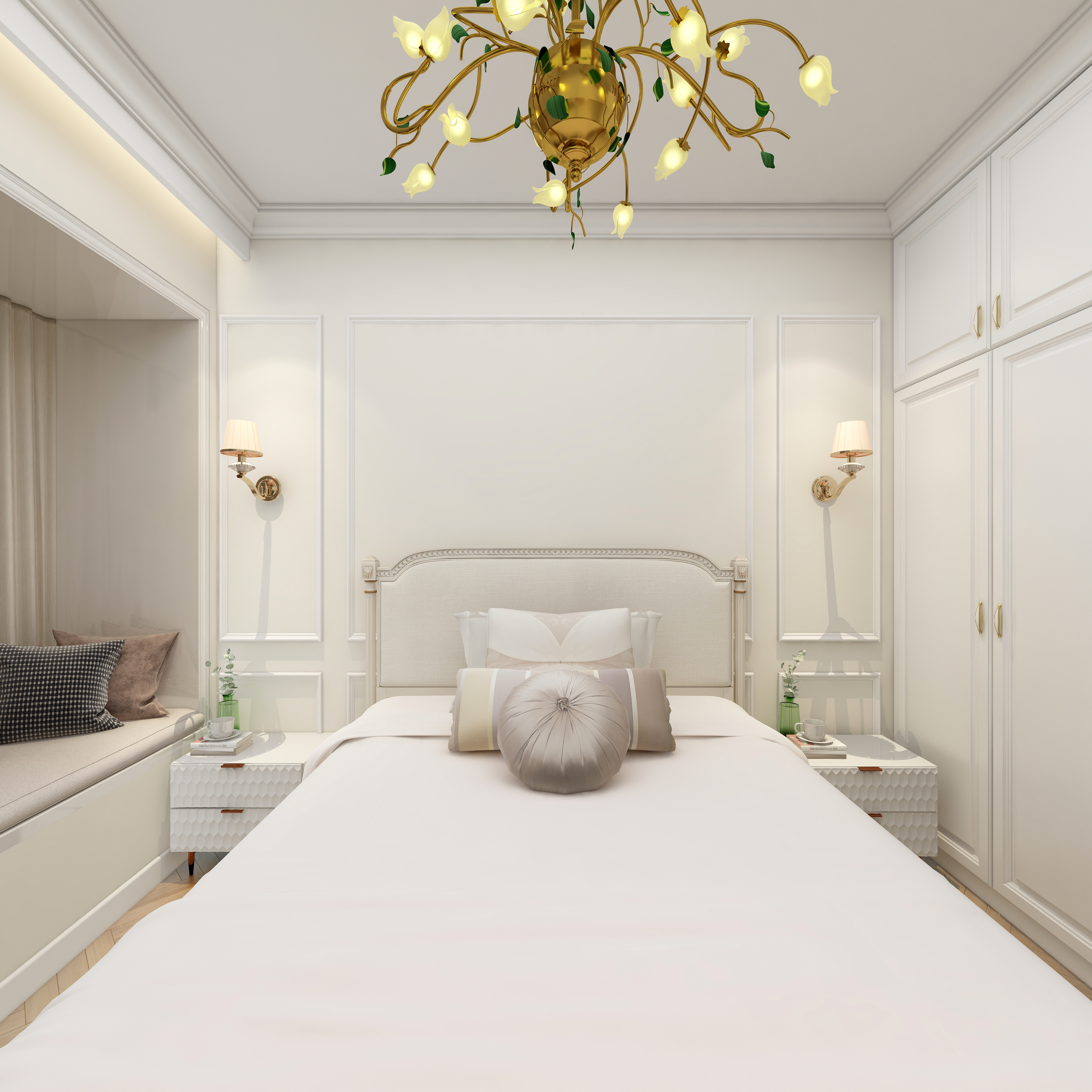 湛智华-法式110平3房重庆中商两江公馆一层主卧装修效果图第3张