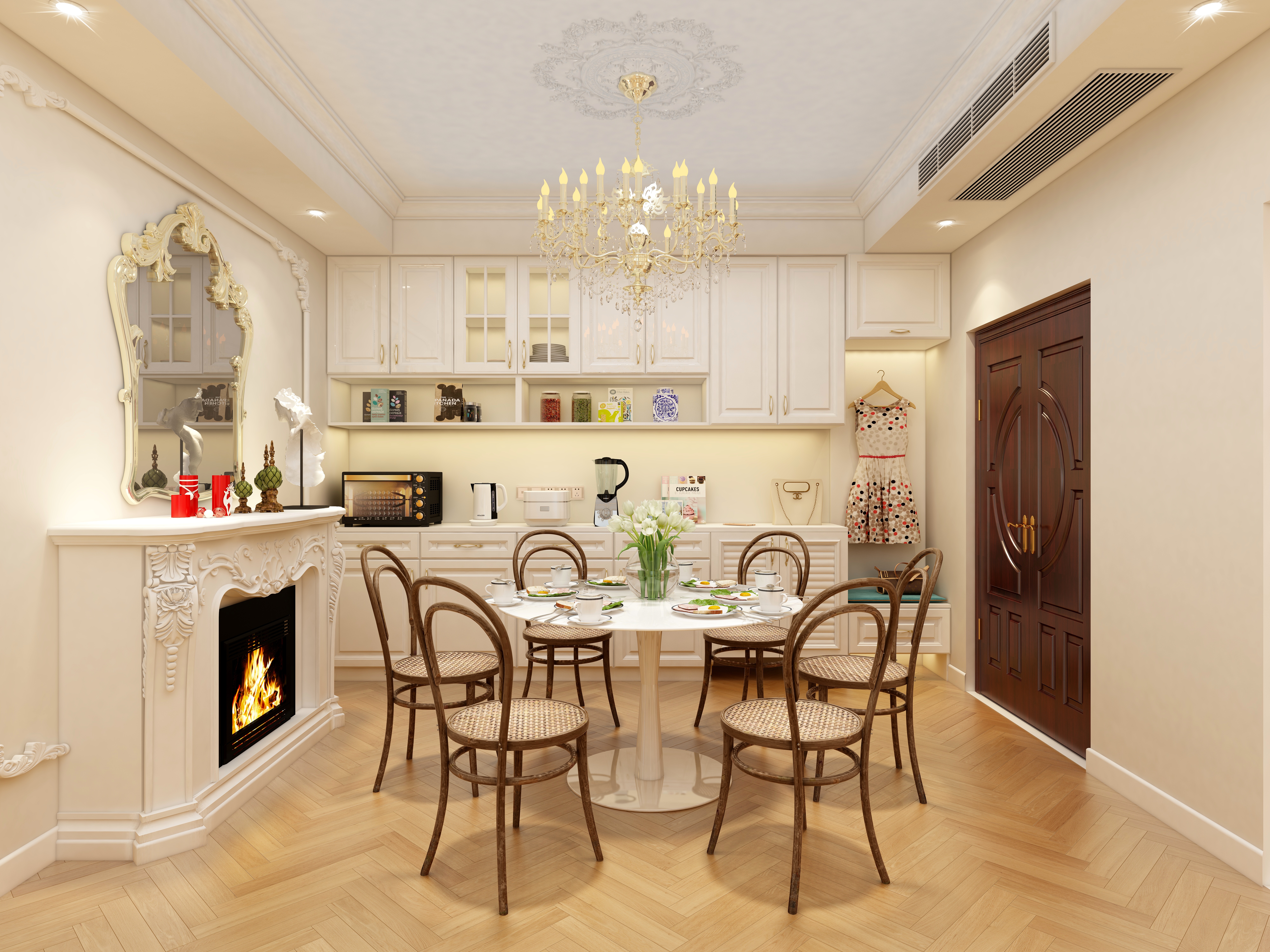 湛智华-法式110平3房重庆中商两江公馆一层客餐厅装修效果图第1张