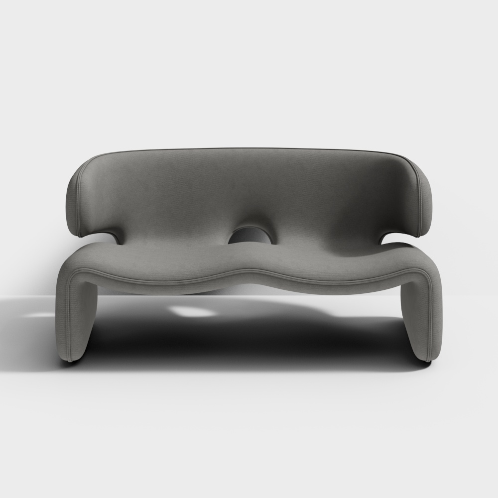 现代双人沙发椅-灰色3D模型