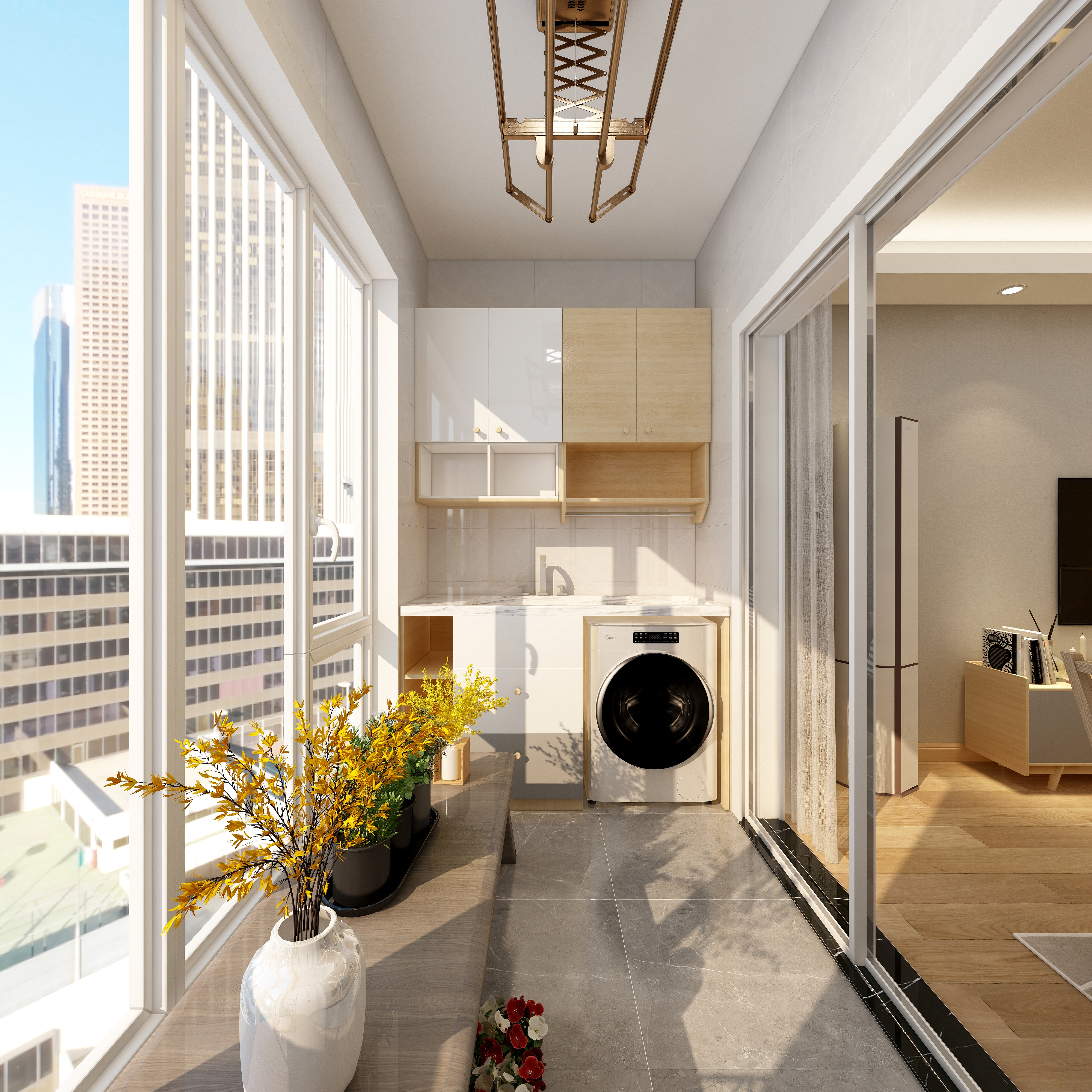 庄育霖-银川马斯特府邸日式64平设计一层阳台装修效果图第3张