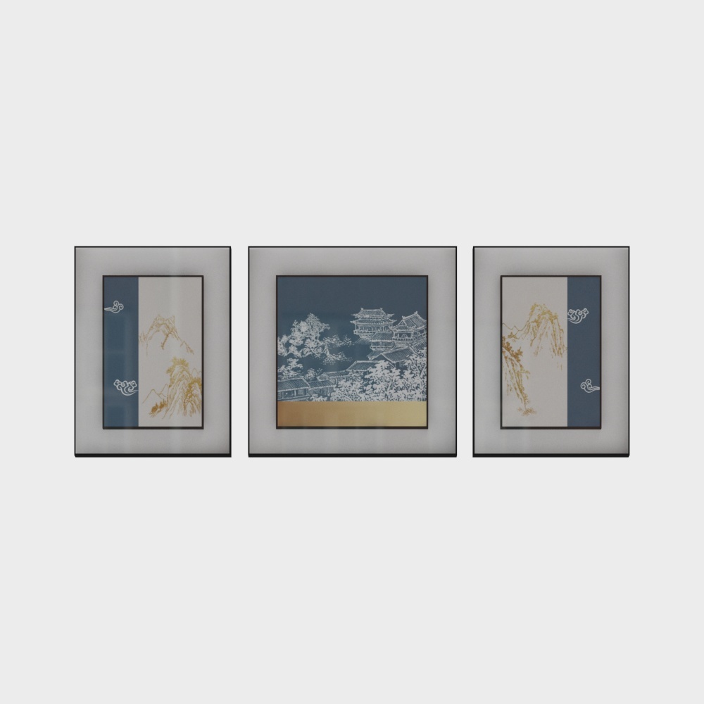 简上-轻奢风-客厅装饰画-SK-3193D模型