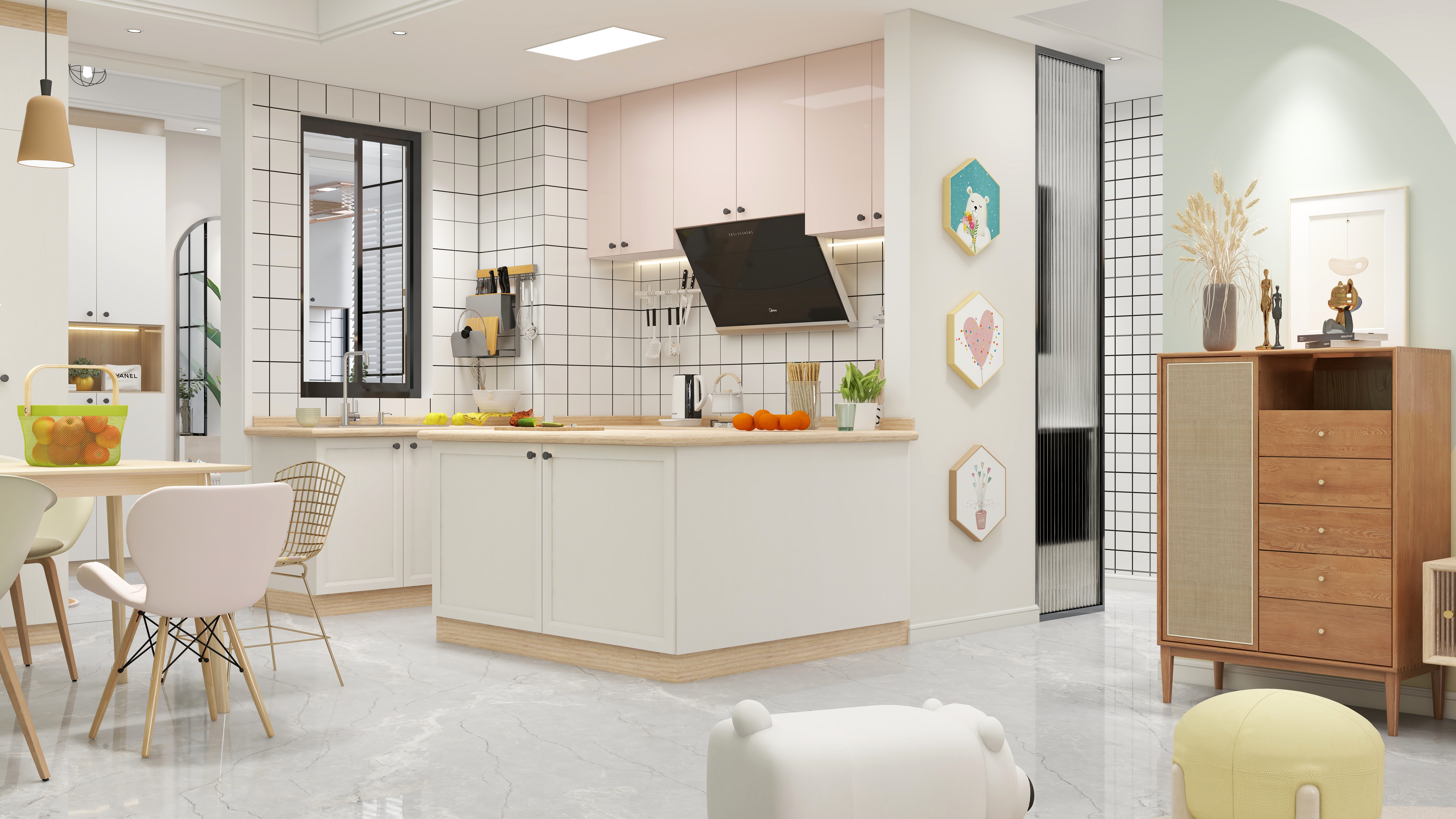 王思力-148平四居中天城--北欧清新风一层客餐厅装修效果图第4张