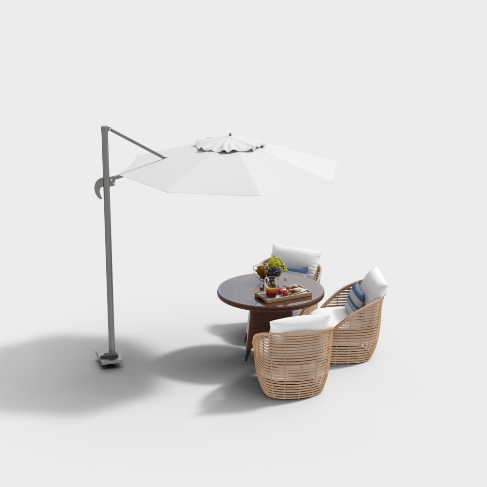 现代户外桌椅-带棚桌椅组合3D模型