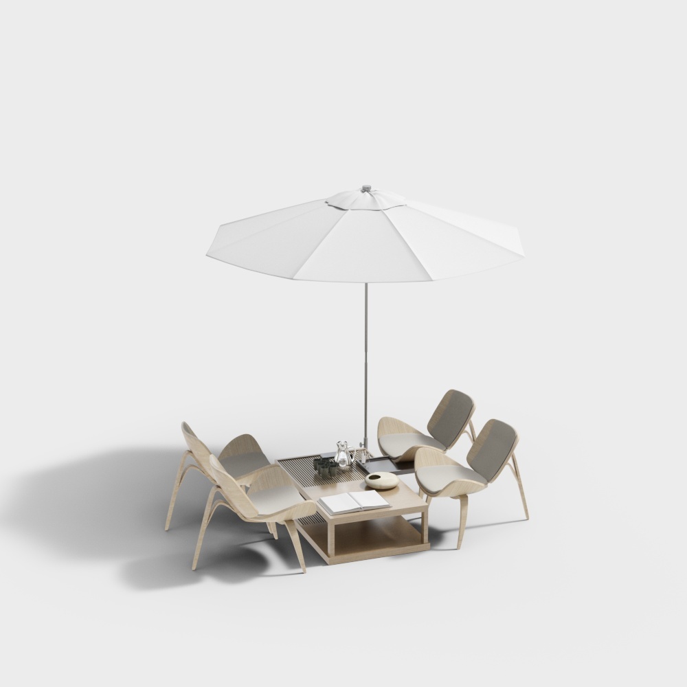现代户外桌椅-浅木色桌椅