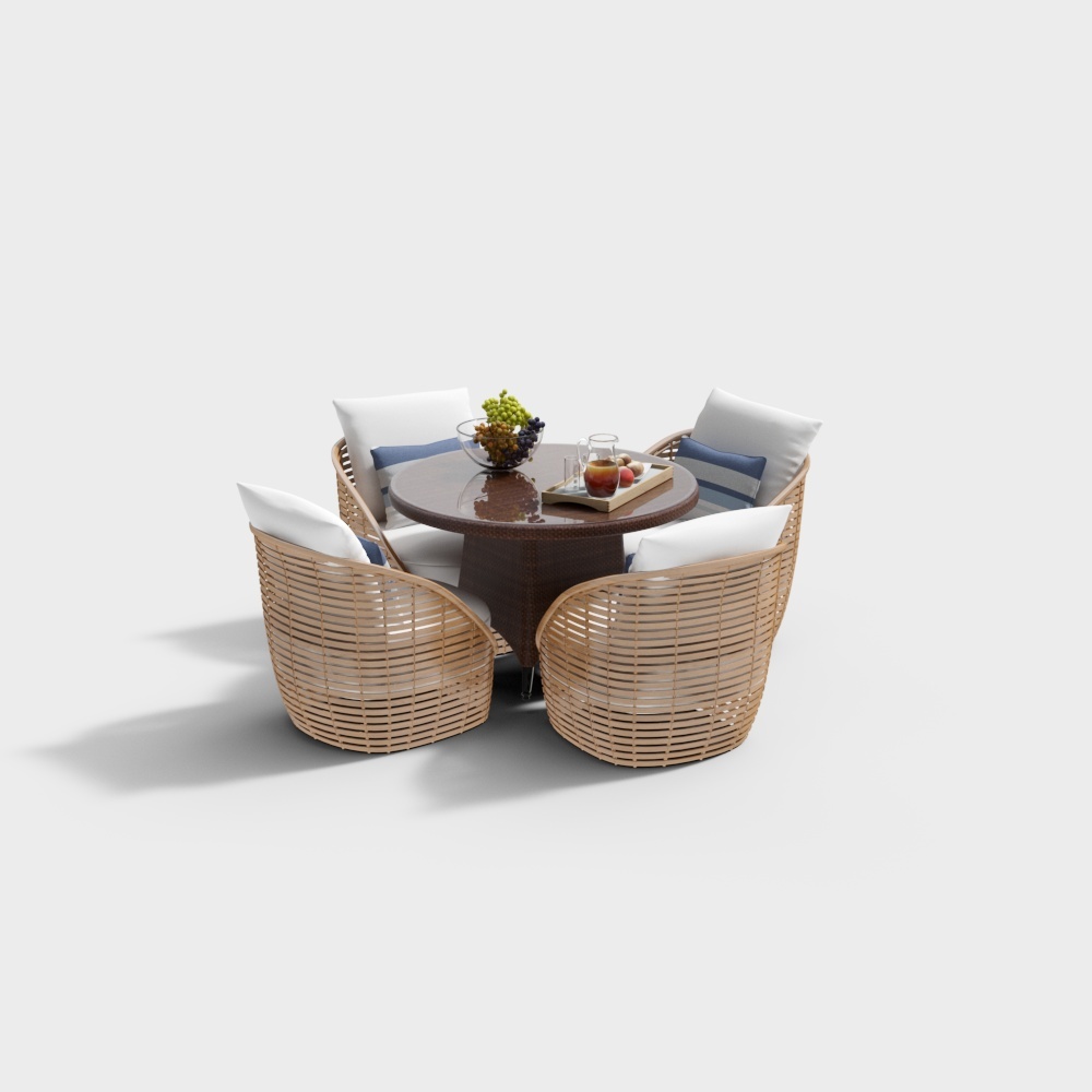 现代户外桌椅-实木桌椅组合3D模型