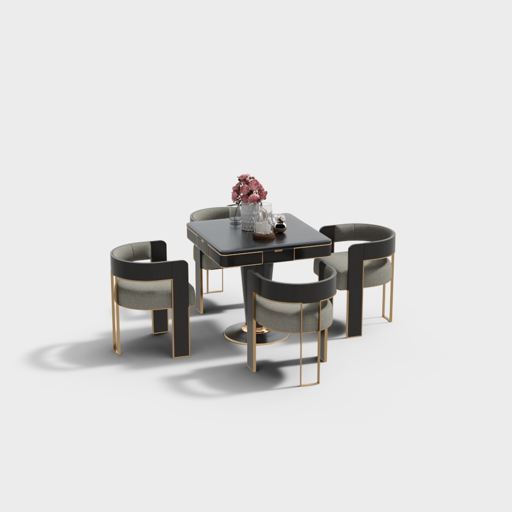 现代轻奢麻将桌椅3d模型 ID-853592