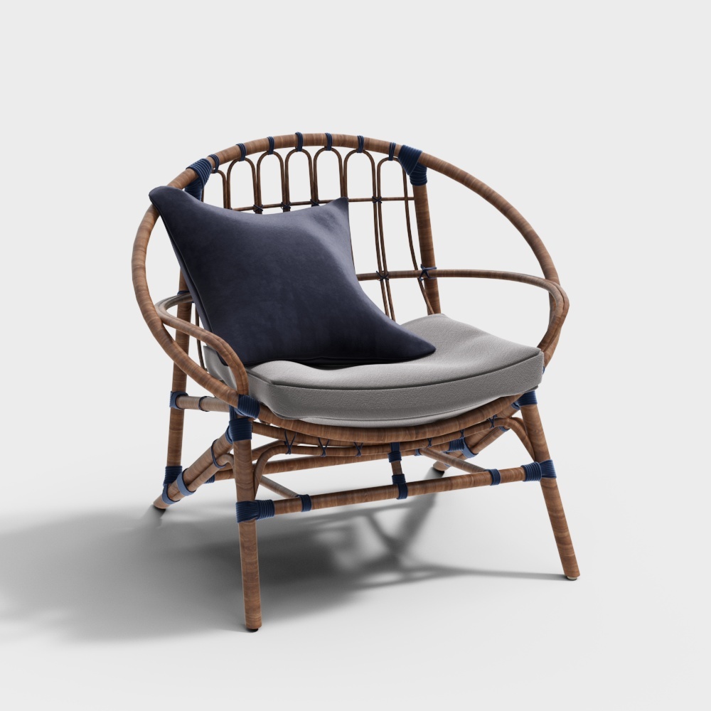 现代藤编户外休闲椅-深色室外椅3D模型