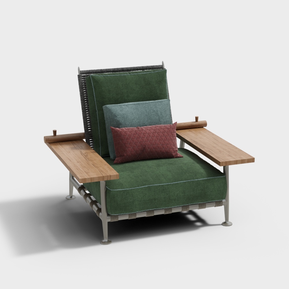 现代藤编户外休闲椅-绿色室外椅