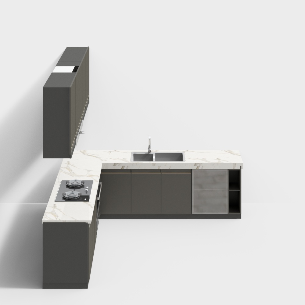 海顿橱柜L型现代风格3D模型