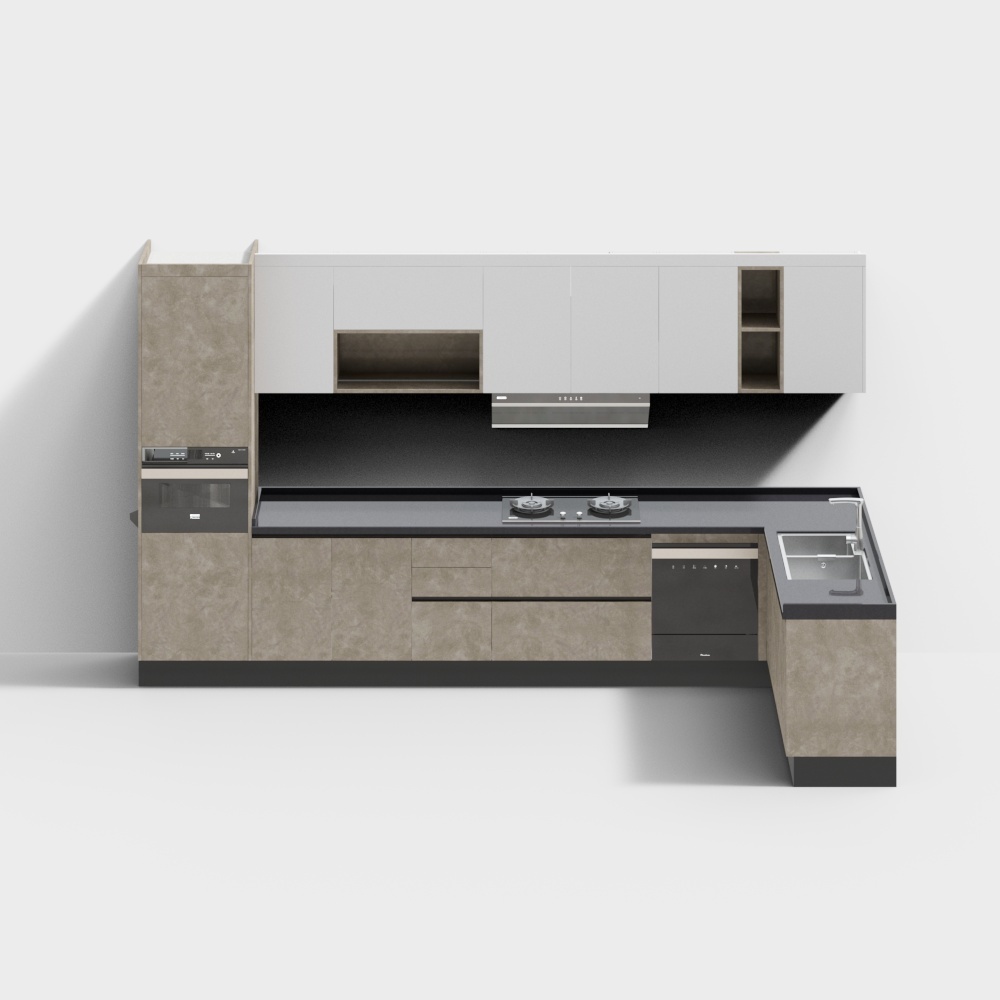 蒙布朗塔橱柜L型现代风格(12800套餐)3D模型