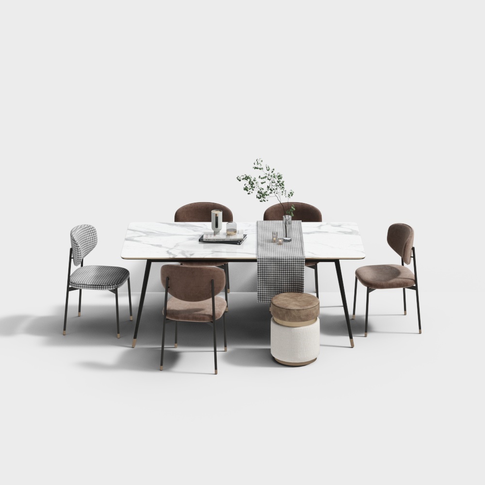 北欧餐厅-休闲桌椅组合3D模型