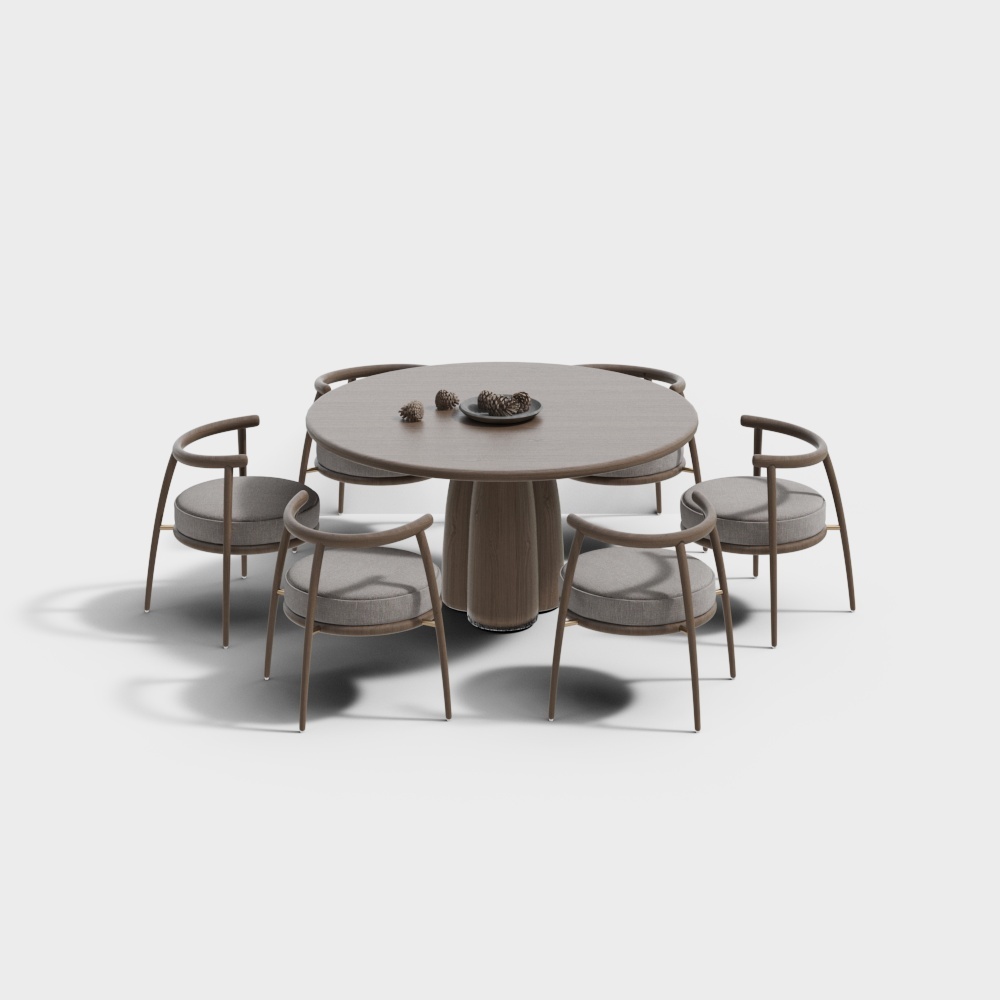 新中式餐厅原木餐桌组合3D模型